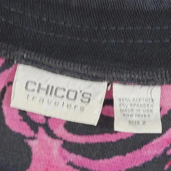 Chico's Travelers  Wome's 2 Pink & Black Swirl Print 3/4 Sleeve Top  30CT - Picture 4 of 5
